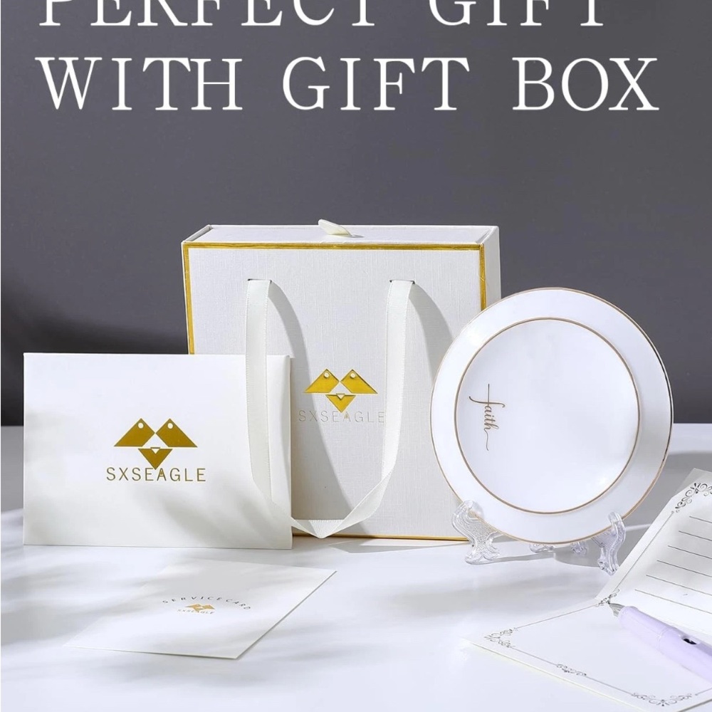 Sxseagle porcelain jewelry faith plate with gold trim new in gift box